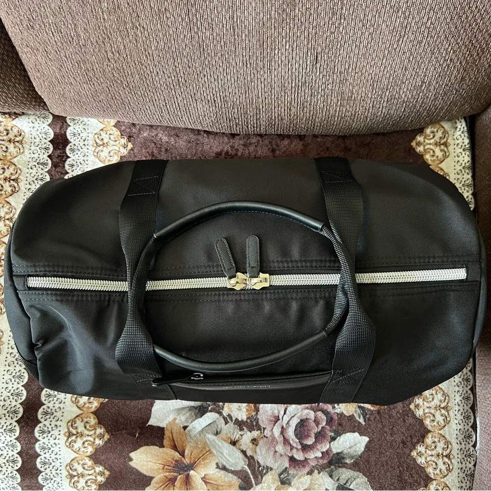MICHAEL KORS Black Barrel Nylon Detachable Strap Silver-Tone Hardware Duffle Bag